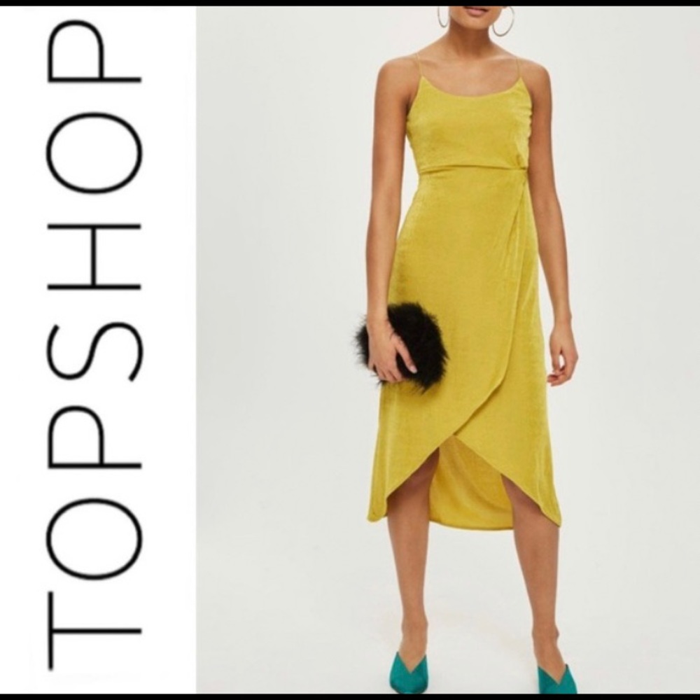 Topshop chartreuse thin strapped hi low midi dress